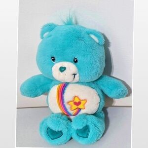 Vintage 04 Care Bears Plush Toy Kids Teddy Bear Blue Thanks A Lot Bear Rainbow
